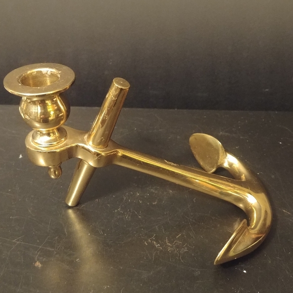 Vtg Brass Anchor Candle Holder